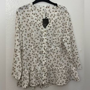Casual blouse white with brown flowers